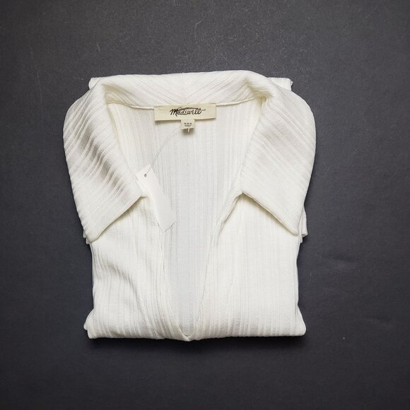 Madewell Cutaway Hem Polo Top Women XXS  Creme Fraiche Ivory SS Ribbed Button-Up - Picture 16 of 16